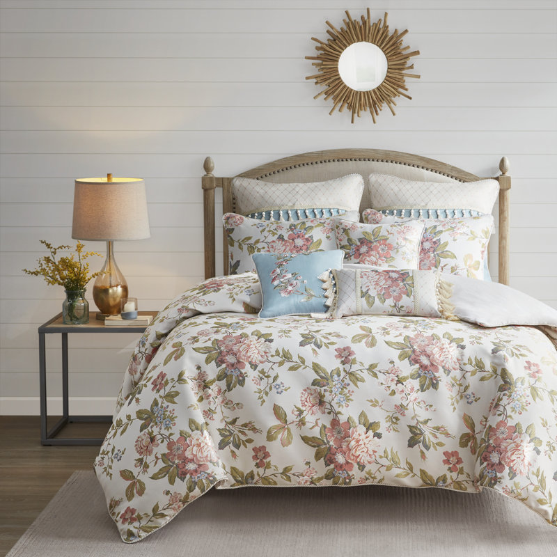 Carolyn Floral Jacquard Comforter Set with Euro Shams and Dec Pillows King Comforter 9 Additional Pieces